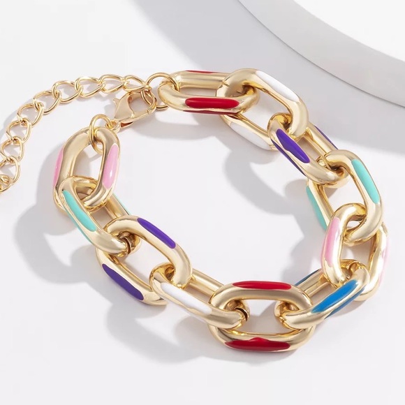 Zara Gold Hallow Link Chain Color Rainbow Hot Ceramic Glaze Adjustable Chocker - Picture 14 of 16